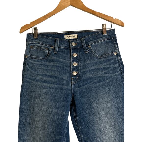 Madewell Women's Distressed Button-Front Slim Straight Denim Jeans Size 28 Blue - Picture 5 of 8